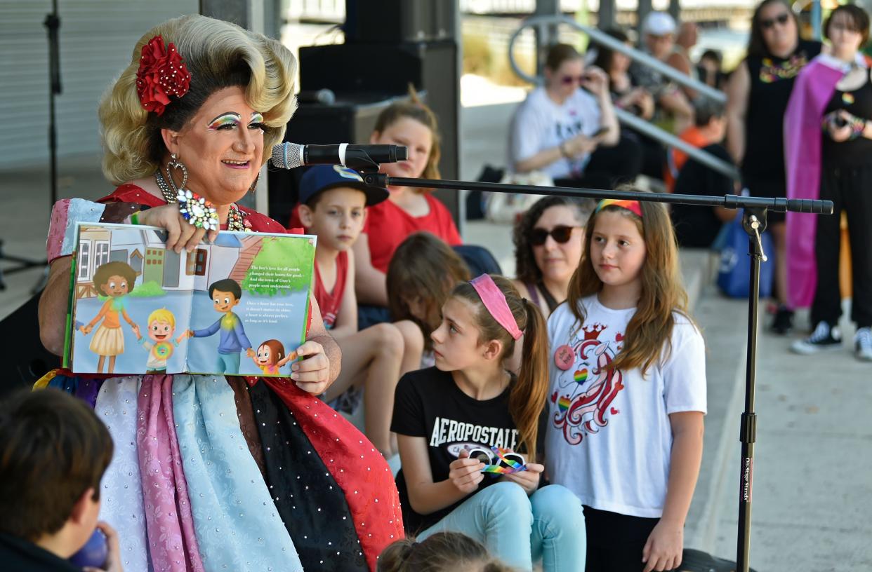 Story time with Momma Ashley Rose, a 44-year-old drag queen who stated, "Everyone is loved, accepted and wanted no matter who they are. We really just want to spread love and kindness. And give the kids tools or how to deal with bullies and how to deal with sadness or anger, fear, just basic life skills and how to be kind."