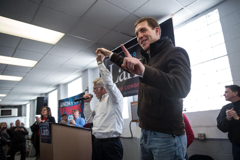 United Mine Workers of America&nbsp;President Cecil Roberts, left, speaks at a rally for Democrat Conor Lamb on Sunday. (Photo: Drew Angerer/Getty Images)