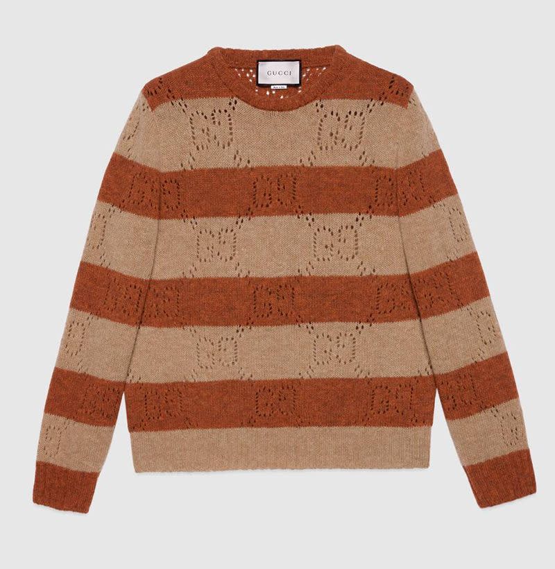 GG knit striped wool sweater