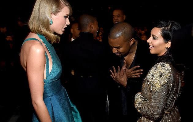 Taylor Swift with Kim and Kanye. Photo: Getty Images.