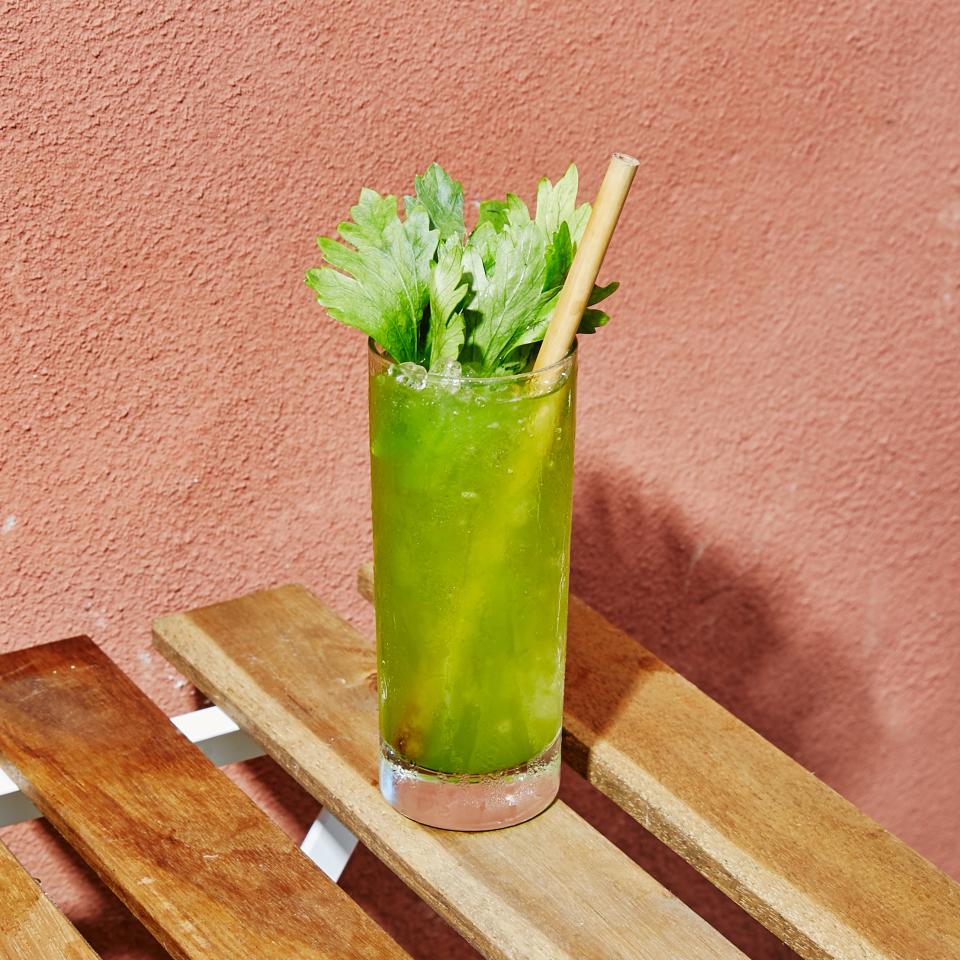 The Outlook Good cocktail features a simple syrup made with herb stems and scraps.