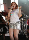 Katy B got on board with some of SS13's hottest trends in her silver metallic shorts on stage at Wireless [PA]