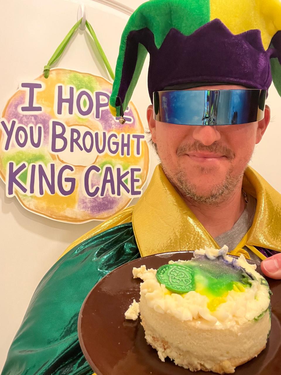 Self-proclaimed “King Cake King” Brendon Oldendorf tried 227 different types of King Cake this year. Escambia and Santa Rosa county bakeries claimed seven of them. Pictured is a king cake cheesecake from Chrisoula's Cheesecake Shoppe and Cafe.