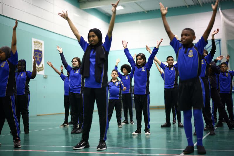 Students prepare to perform during Queen's Platinum Jubilee Pageant, in Birmingham