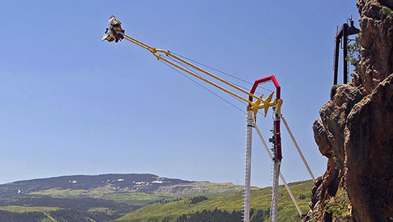 People ride the Giant Canyon Swing at Glenwood Caverns Adventure Park in Glenwood Springs, Colo., in 2011. A heavily armed man killed himself rather than carry out an apparent plan to shoot up the mountaintop amusement park in Colorado, authorities said Monday, Oct. 30, 2023.