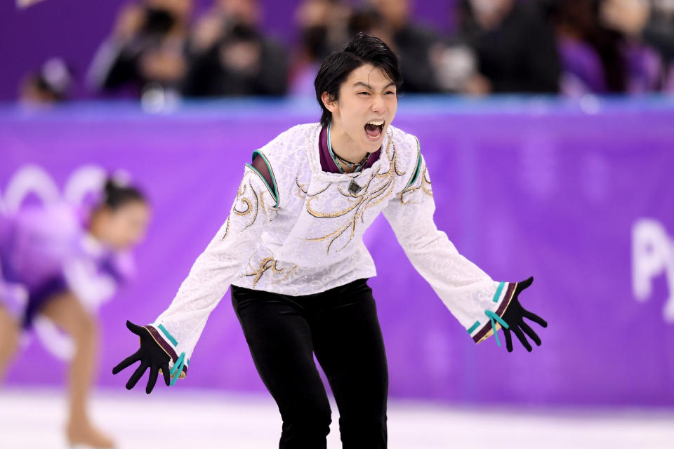 <p>Yuzuru Hanyu of Japan reacts after competing during the Men’s Single Free Program on day eight of the PyeongChang 2018 Winter Olympic Games at Gangneung Ice Arena on February 17, 2018 in Gangneung, South Korea. (Photo by Harry How/Getty Images) </p>