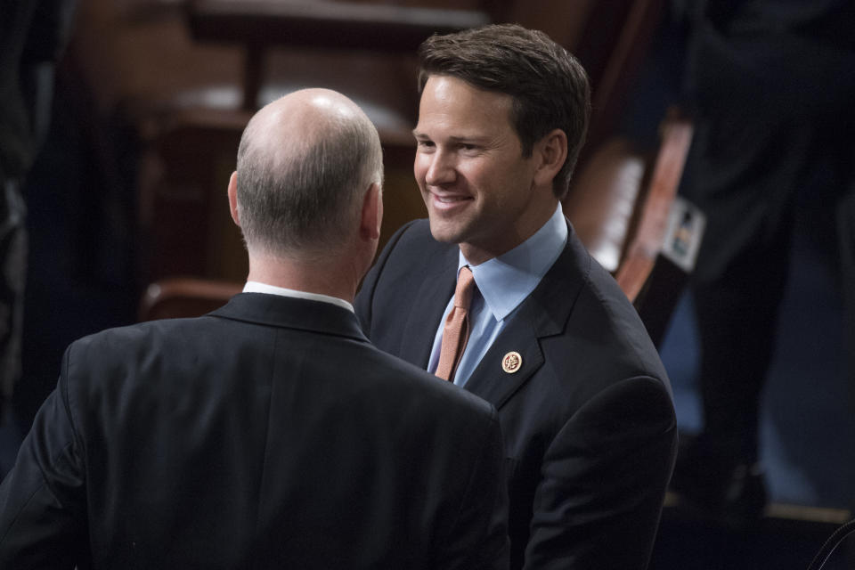 UNITED STATES - JUNE 8: Former Rep. Aaron Schock, R-Ill., appears on the House floor after Indian Prime Minister Narendra Modi addressed a Joint Meeting of Congress, June 8, 2016. (Photo By Tom Williams/CQ Roll Call)