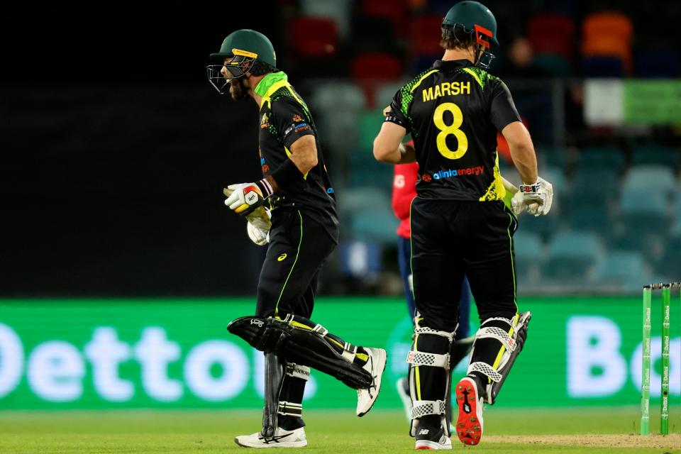 Glenn Maxwell, pictured here after being dismissed in the second T20 between Australia and England.