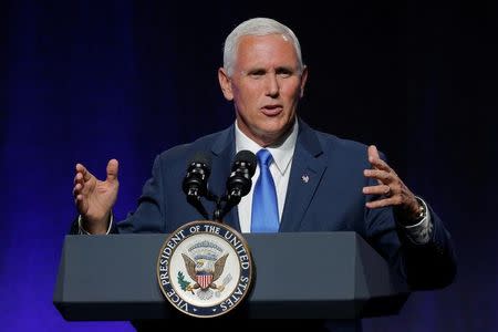 FILE PHOTO: United States Vice President Mike Pence addresses the National Governors Association summer meeting in Providence, Rhode Island, U.S., July 14, 2017. REUTERS/Brian Snyder