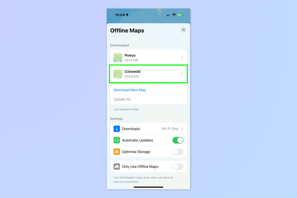 A screenshot showing how to download and manage offline Apple Maps