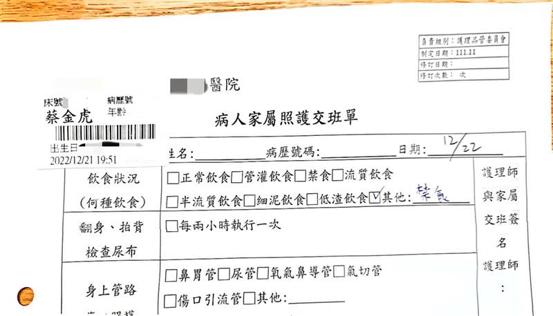 蔡小虎送醫時白血球一度高到25000之後有降下，發炎指數還要觀察。（圖／翻攝自蔡小虎臉書）