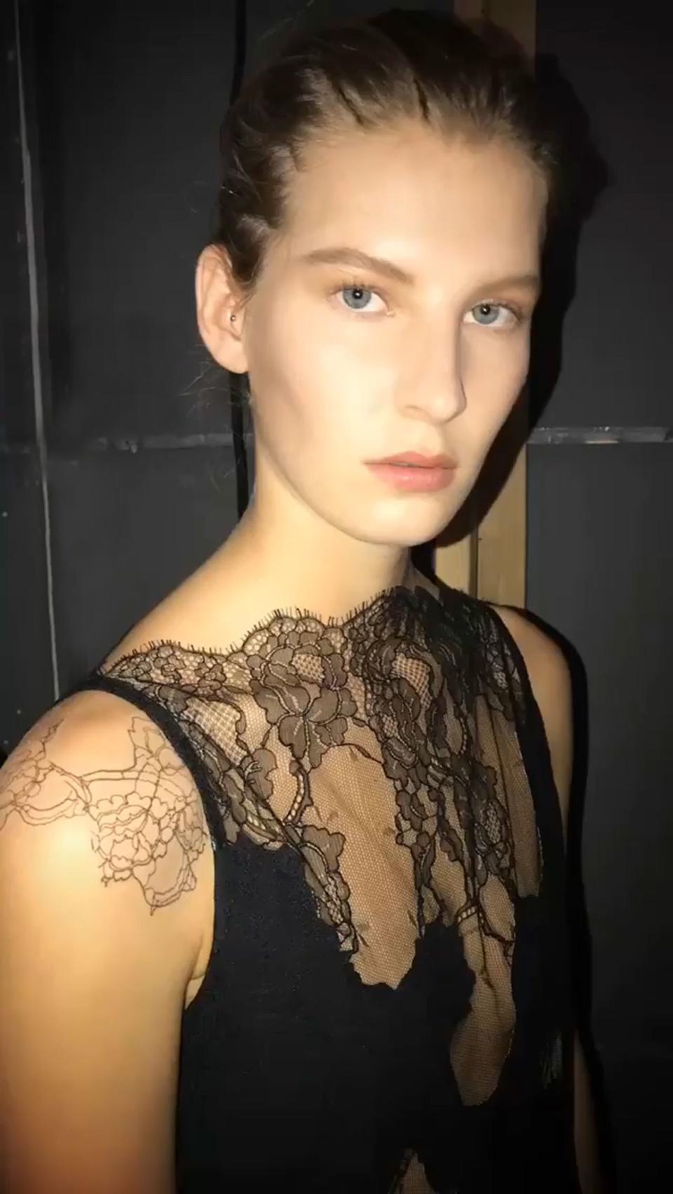 At Dion Lee's Sping 2019 show, a selection of models sported temporary tattoos that mirrored the collection's lace.