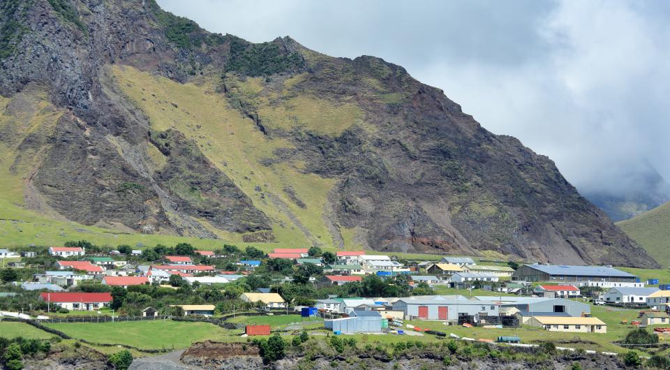 <h1 class="title">'Edinburgh of the Seven Seas' town on Tristan da Cunha Island in the South Atlantic.</h1><cite class="credit">Photo by David Forman. Image courtesy of Getty.</cite>