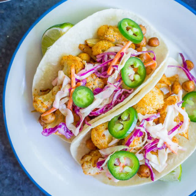 <p>Watch out: These tacos are exploding with flavor. With BBQ cauliflower as the star ingredient, they're both healthy <em>and</em> drool-worthy.</p><p><strong>Get the recipe at <a rel="nofollow noopener" href="https://www.shelikesfood.com/bbq-cauliflower-chickpea-tacos-creamy-lime-slaw-gfv" target="_blank" data-ylk="slk:She Likes Food;elm:context_link;itc:0;sec:content-canvas" class="link ">She Likes Food</a>.</strong></p><p><strong>Follow <a rel="nofollow noopener" href="http://www.facebook.com/REDBOOK" target="_blank" data-ylk="slk:Redbook on Facebook;elm:context_link;itc:0;sec:content-canvas" class="link ">Redbook on Facebook</a>.</strong></p>