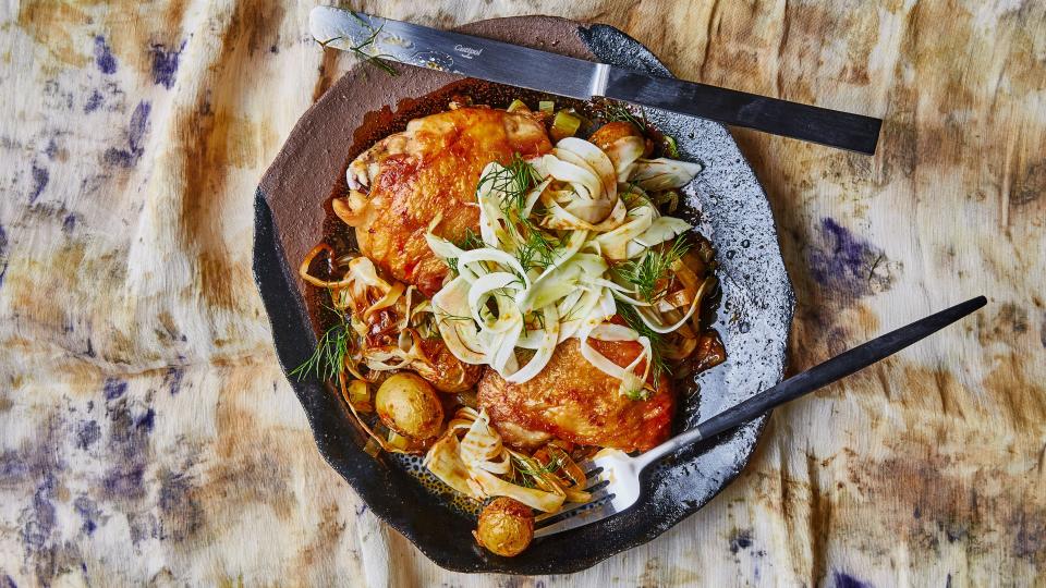 One-Skillet Crispy Chicken Thighs with Harissa