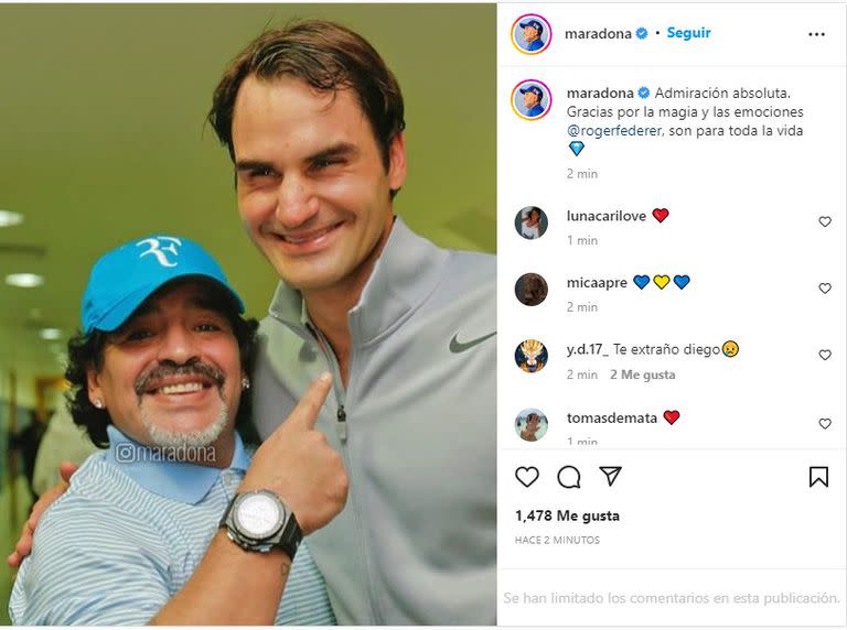 Diego Maradona y Roger Federer (Foto: Instagram @maradona)