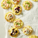 <p>These potato cakes make a wonderful appetizer, especially for the holidays. Top them with an array of ingredients, from apples and sage to a red pepper aioli. With a crispy exterior and creamy center, these potato cakes will be the star of any gathering. For a colorful twist, try this recipe with purple potatoes. <a href="https://www.eatingwell.com/recipe/8016004/air-fryer-potato-cakes/" rel="nofollow noopener" target="_blank" data-ylk="slk:View Recipe;elm:context_link;itc:0;sec:content-canvas" class="link ">View Recipe</a></p>