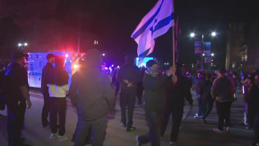 Violence breaks out among pro-Palestinian and pro-Israel protestors at the UCLA campus on April 30, 2024. (KTLA)