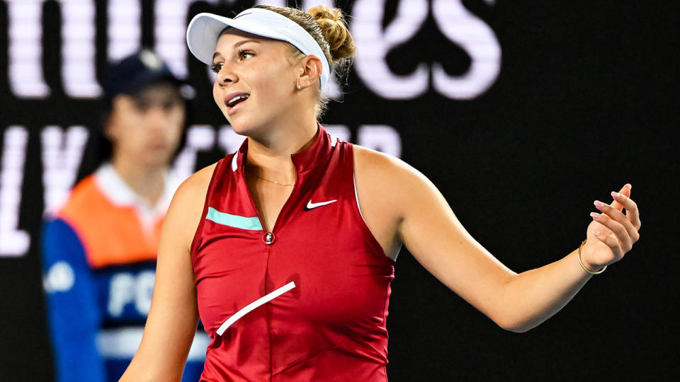 Amanda Anisimova stormed into the Australian Open fourth round thanks to an impressive victory over Naomi Osaka. (Photo by TPN/Getty Images)