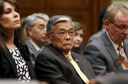 Former U.S. Transportation Secretary Norman Mineta (C) looks on at a hearing of a House Energy and Commerce Subcommittee on the Takata airbag recall, on Capitol Hill in Washington June 2, 2015. Last December, Takata said it appointed two former U.S. transportation secretaries, Mineta and Rodney Slater, as special counsel as it struggled to handle a series of recalls. REUTERS/Gary Cameron