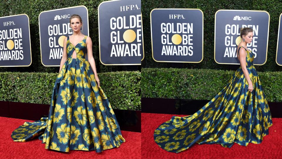 <p> Taylor Swift&apos;s red carpet looks almost always provoke discussion. From her bleached shaggy bob at the 2016 Met Gala to the sheer chain dress debuted at the 2022 EMAs, she is no stranger to debate surrounding her wardrobe. This particular look from the 2020 Golden Globes is one of the most memorable on this list, both thanks to its Disney Princess style and vivid print. Italian label Etro is behind this luxury look, a favorite amongst celebrities, and we can see why.&#xA0; </p> <p> Cutout details are a great way to add a slightly more youthful touch to a long dress, helping this sophisticated look to fit to Taylor&apos;s style. When shopping, look out for pieces with subtle details like this that add a more fashion-forward finish. To further personalize a look, play around with various hairstyles and jewelry pieces. </p>