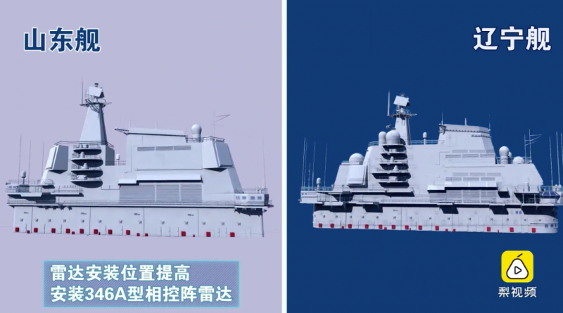 山東艦與遼寧艦的細部差異。