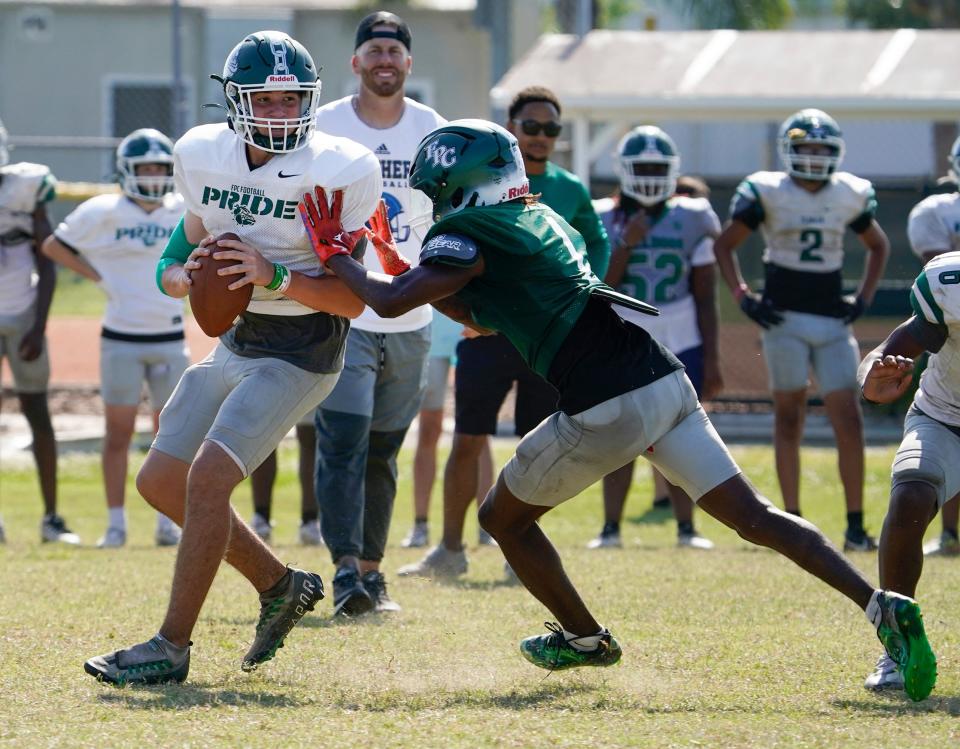 Flagler Palm Coast defensive back Zyquan Neal makes a play during spring practice.