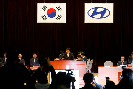 Lee Won-hee, President and Chief Executive Officer at Hyundai Motor presides over a general shareholders' meeting in Seoul, South Korea, March 22, 2019. REUTERS/Kim Hong-Ji