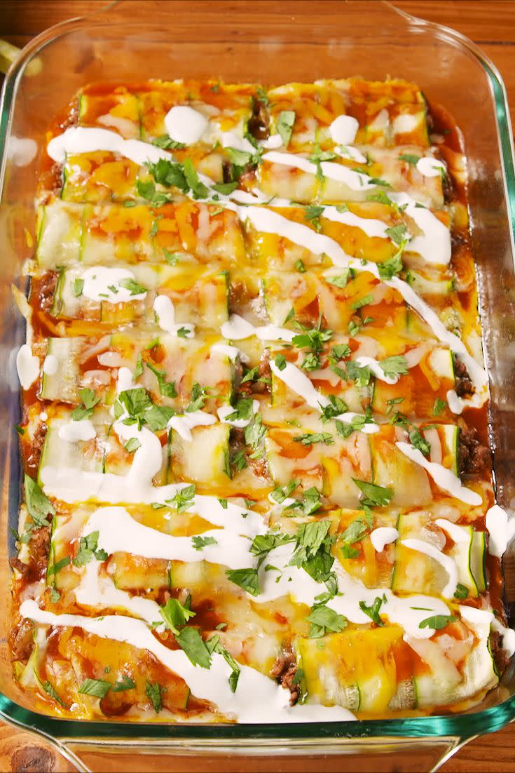 <p>Low-carb enchiladas for the win.</p><p>Get the recipe from <a href="https://www.delish.com/cooking/recipe-ideas/a22804990/beef-zucchini-enchiladas-recipe/" rel="nofollow noopener" target="_blank" data-ylk="slk:Delish;elm:context_link;itc:0;sec:content-canvas" class="link ">Delish</a>.</p>
