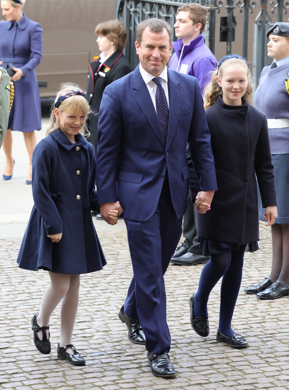 Mike Tindall attends Easter services with daughters Isla and Savannah on March 29, 2022.