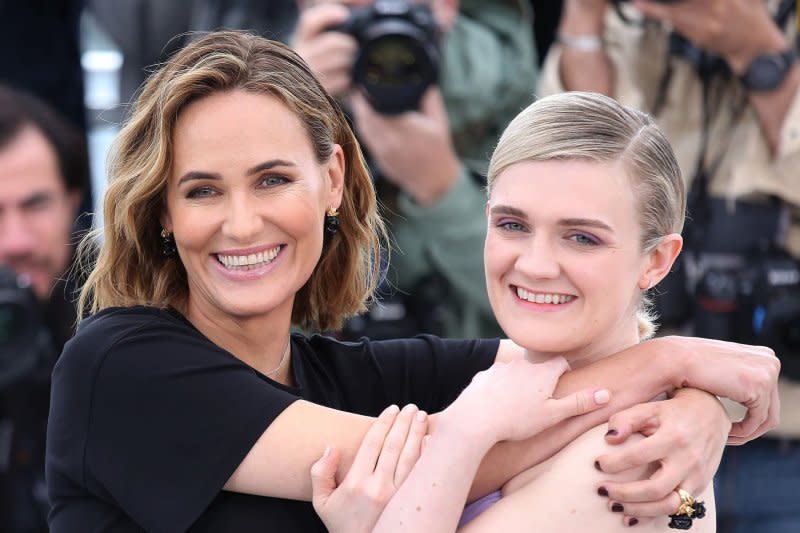 Gayle Rankin (R) and Judith Godreche attend the Cannes Film Festival photocall for "The Climb" in 2019. File Photo by David Silpa/UPI