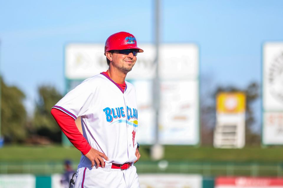 New Jersey Shore BlueClaws manager Greg Brodzinski during the team's exhibition game against Reading in Lakewood, New Jersey on April 4, 2023.