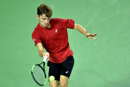 Belgium Tennis - Belgium v Italy - Davis Cup Quarterfinals World Group - Spiroudome, Charleroi, Belgium - 9/4/17. Belgium's David Goffin in action during his singles match against Italy's Paolo Lorenzi. REUTERS/Eric Vidal