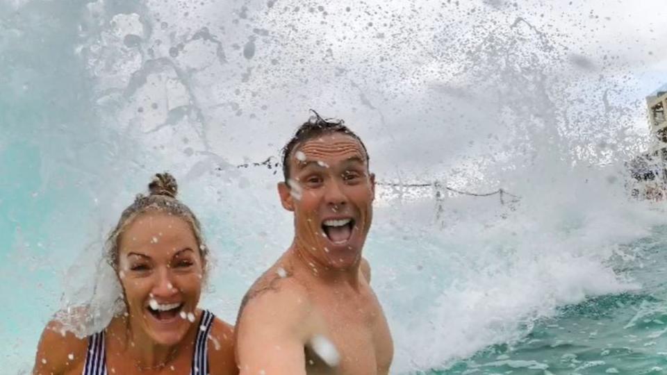 Ash Good and Andrew Reid are pictured at Bondi Icebergs in 2020. Picture: Instagram