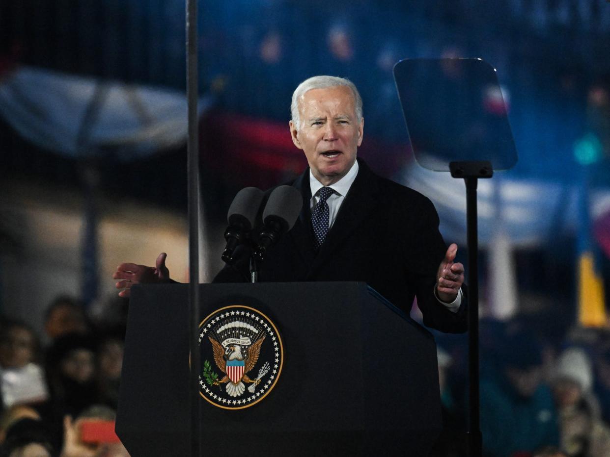 President Joe Biden delivering a speech in Warsaw