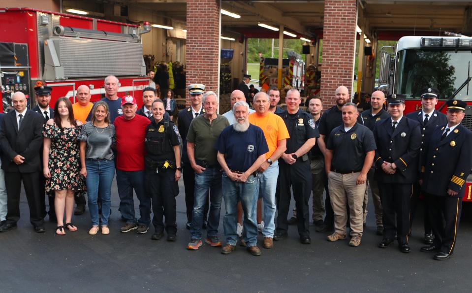 Jerzy Mikrut was one of three fishermen rescued when their boat overturned in the Croton Falls Reservoir in November 2022. Mikrut stopped by the Croton Falls Firehouse on May 8, 2023, to personally thank first responders from Croton Falls Fire, Mahopac Fire and Mahopac Falls Fire along with Camel Police, New York State Police, Putnam County Sheriff, DEP Police and North Salem Ambulance Corps.