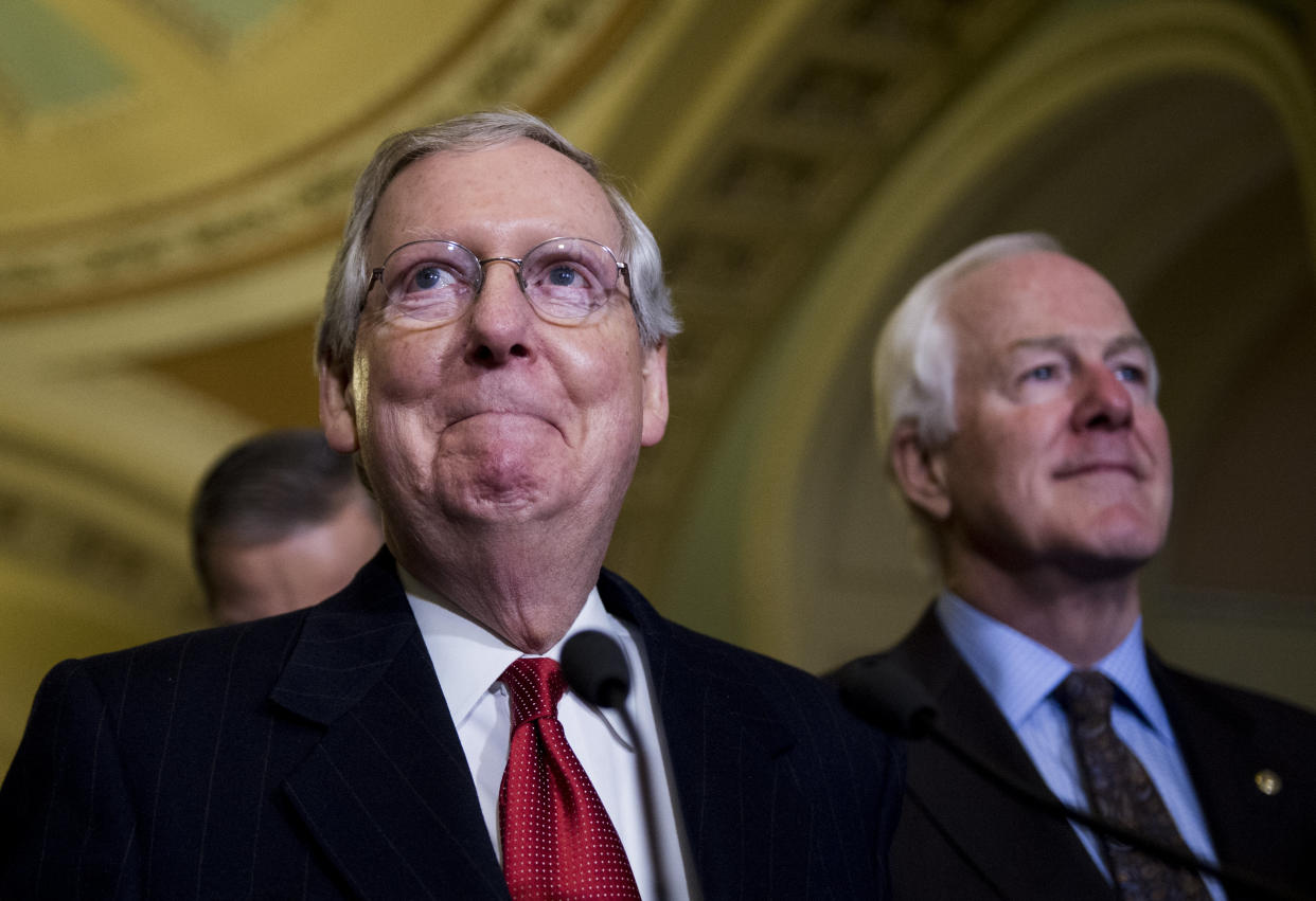 Senate Republican leaders are happy just to be here, folks. (Photo: Bill Clark via Getty Images)