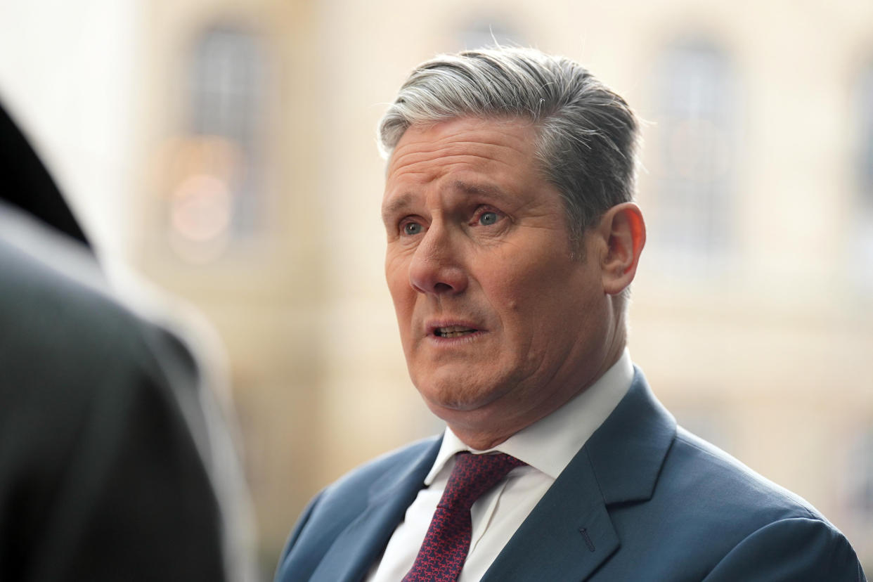 Labour leader Sir Keir Starmer speaks to the media outside BBC Broadcasting House in London, after appearing on the BBC One current affairs programme, Sunday with Laura Kuenssberg. Picture date: Sunday January 15, 2023. (Photo by James Manning/PA Images via Getty Images)