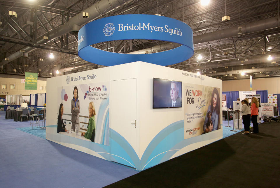 PHILADELPHIA, PA - OCTOBER 06:  View of the Bristol-Meyers Squibb booth in the exhibit hall before guests arrive at the Pennsylvania Conference for Women 2016 at Pennsylvania Convention Center on October 6, 2016 in Philadelphia, Pennsylvania.  (Photo by Marla Aufmuth/Getty Images for Pennsylvania Conference for Women)