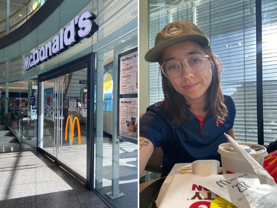 The author gets McDonald's in the train station.