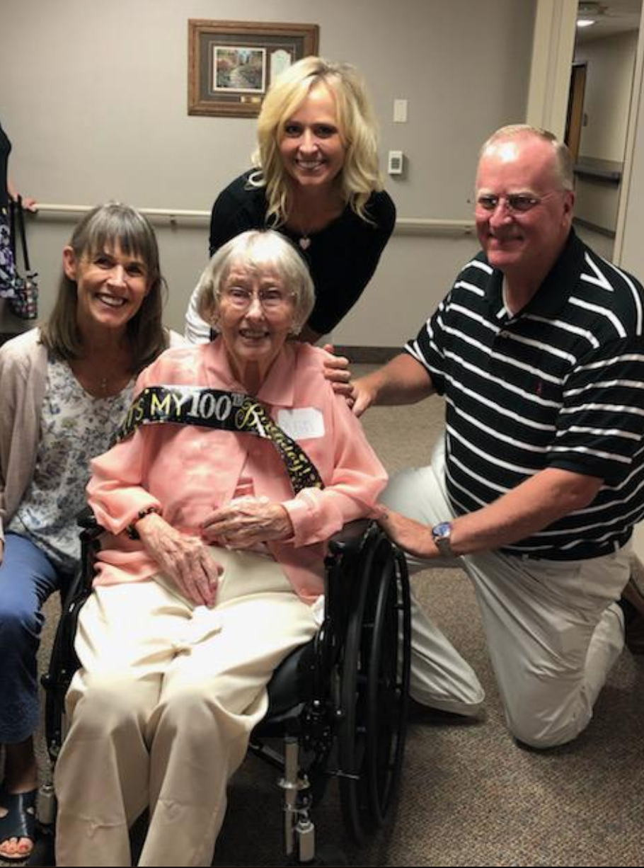 Sisters Kerry Maggard and Deb Eggers took an Uber 200 miles to be able to attend their aunt Ann's 100th birthday party. (Photo: Kerry Maggard via Storyful)