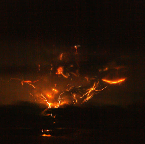 Lightning during Mount Redoubt's eruption.
