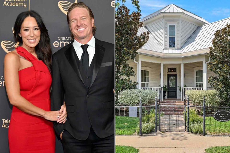 <p>Michael Buckner/Variety via Getty; Chase Tucker</p> Chip and Joanna Gaines (left) and Magnolia House (right)