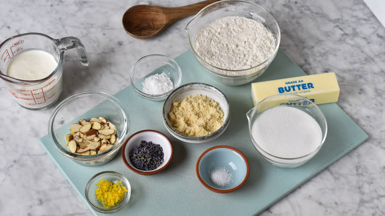 ingredients for lavender almond scones