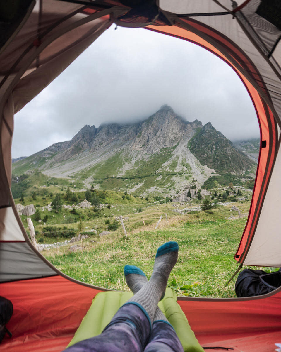 The author camping in&nbsp;Les Contamines, France. (Photo: Courtesy of Gabi Robledo)