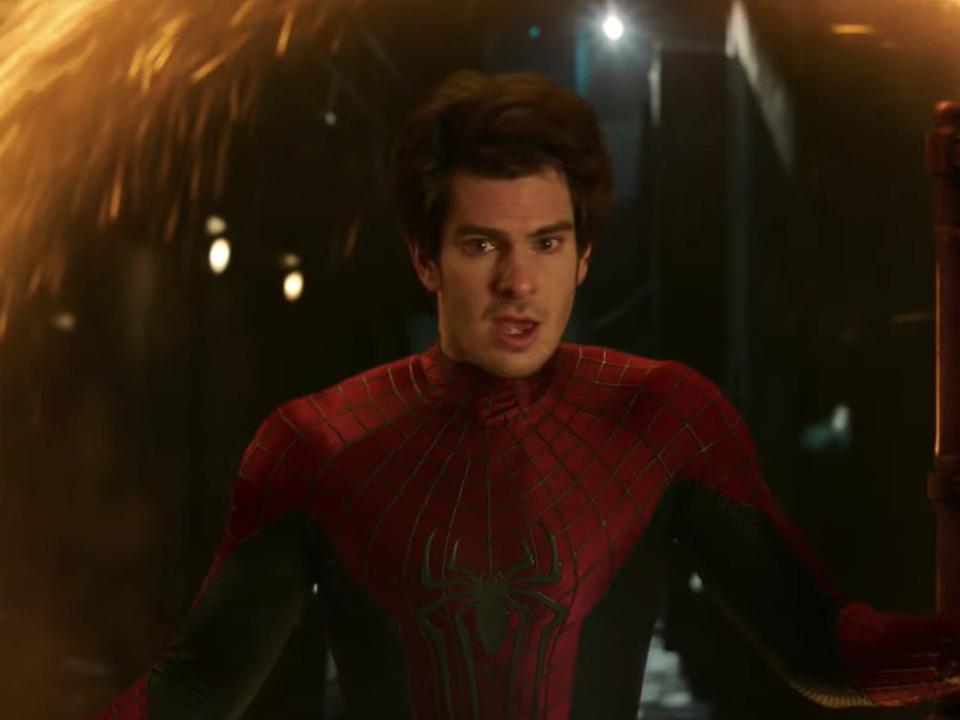 Andrew Garfield's version of Spider-Man emerging from a portal in "Spider-Man: No Way Home."