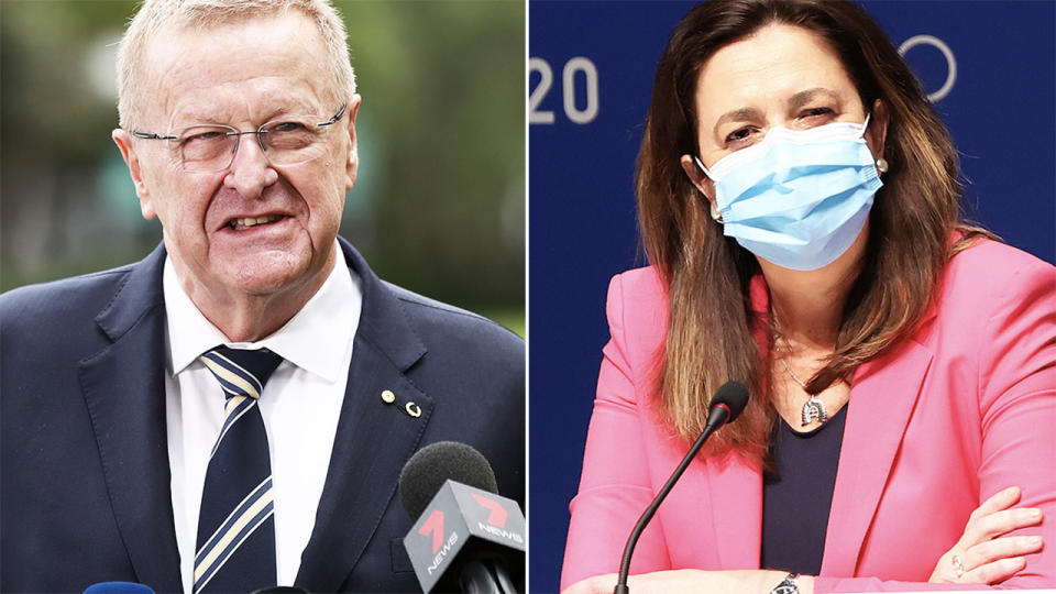 John Coates and Annastacia Palaszczuk, pictured here at the Tokyo Olympics.