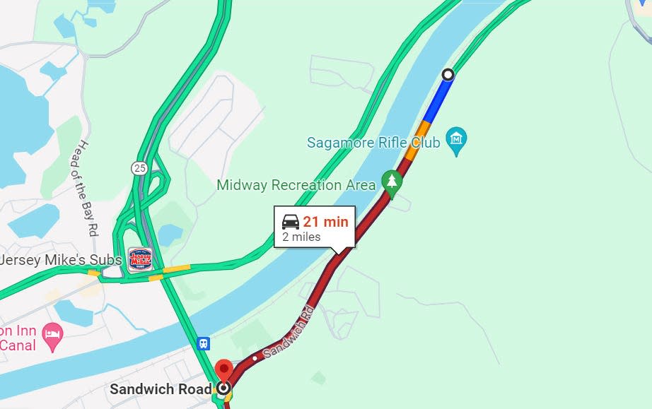 At about 4:30 p.m. there was a two mile backup on Sandwich Road approaching the Bourne Rotary.