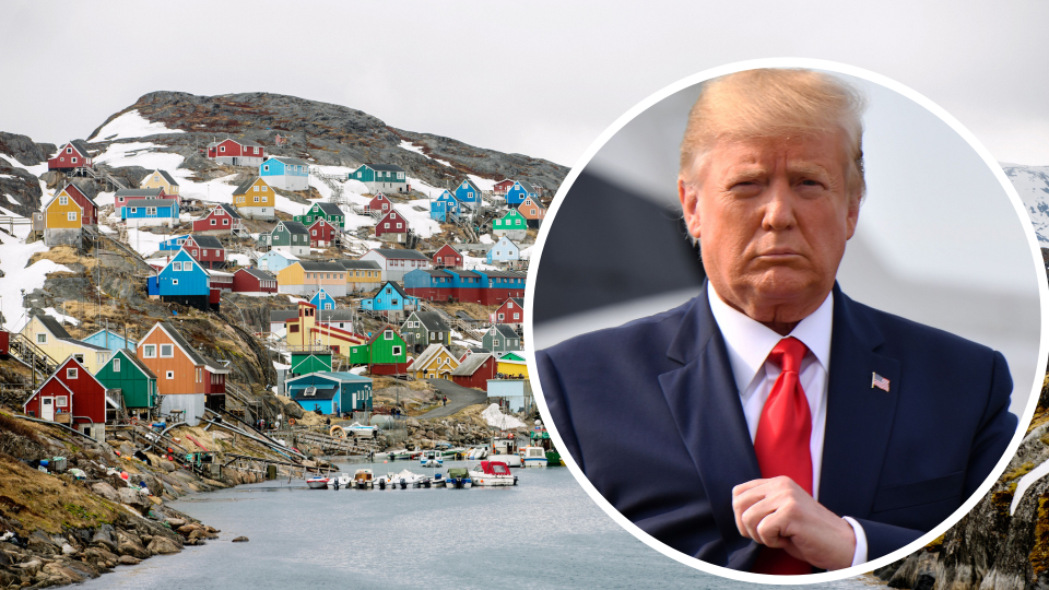 Pictured: Donald Trump, Greenland. Images: Getty