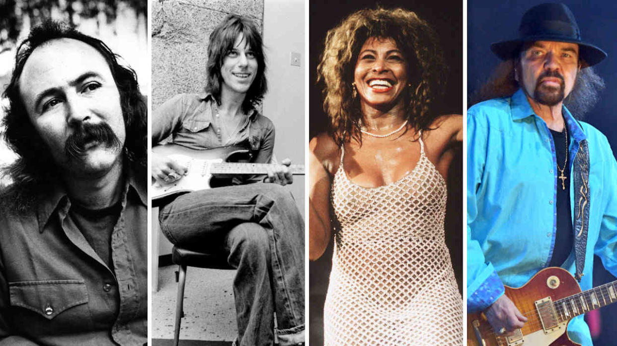  Late musicians David Crosby, Jeff Beck, Tina Turner and Gary Rossington. 